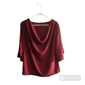 Elegant Women Cowl Neck Chiffon Blouses Flare Half Sleeves Pleated Tops Solid Co